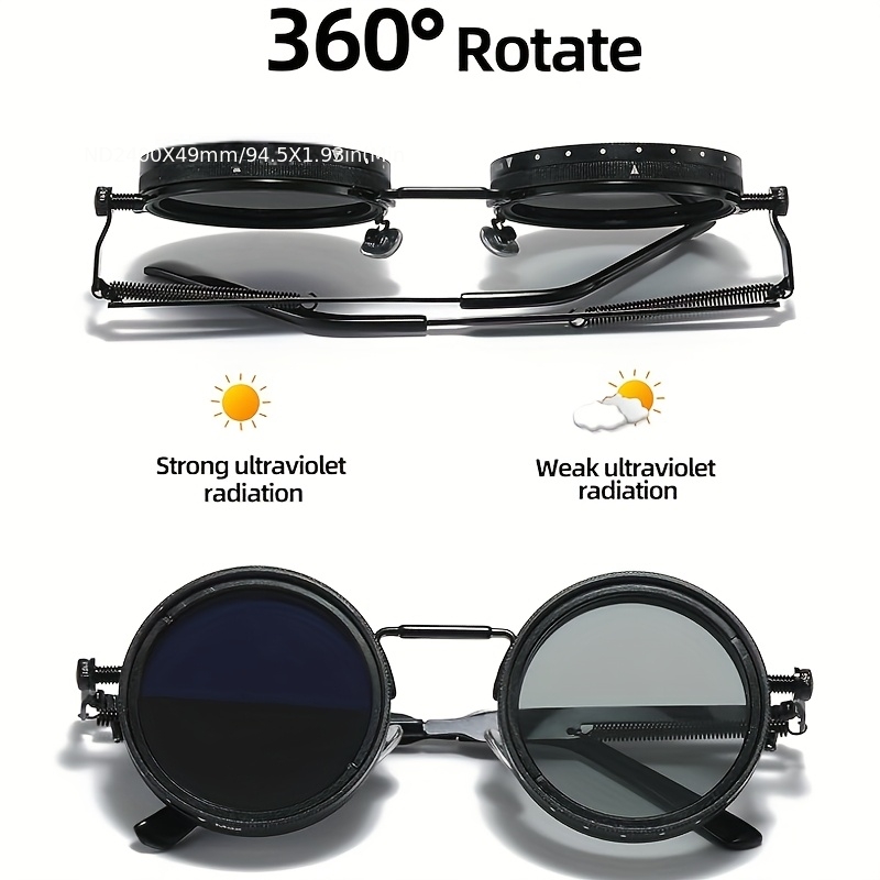 1 pair of brightness adjustable   1 9   frame gradient polarized nd   round metal frame   style bohemian retro rotating design wide version 139mm or more unisex mens teenagers womens masquerade   Product details 1