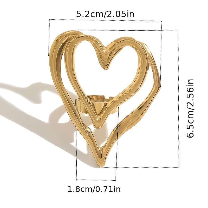 Exaggerated Glam Style Multi-Layer Geometric Heart Ring