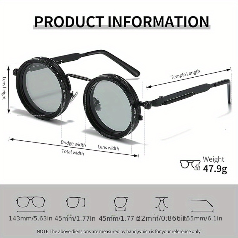1 pair of brightness adjustable   1 9   frame gradient polarized nd   round metal frame   style bohemian retro rotating design wide version 139mm or more unisex mens teenagers womens masquerade   Product details 3