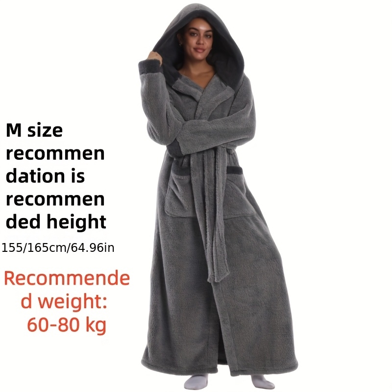1 stuks Extra Lange Badjas - Dikke Winter Badjas met Capuchon, Pluche Fleece-achtige Textuur, Elegante Badjas voor Thuis & Reizen voor Vrouwen/Mannen