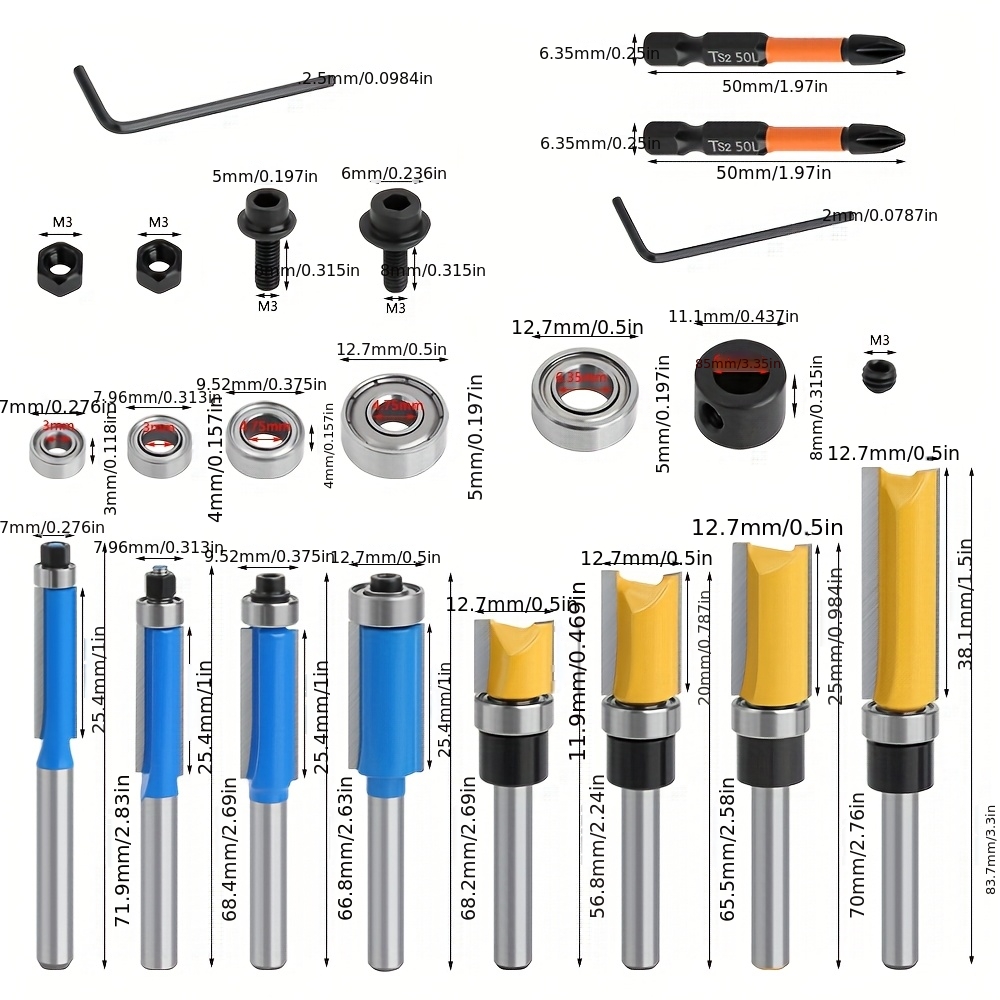 6. Shank 16pcs Router Drill Bit Set Screwdriver Drill Bit Bearing Set Woodworking Milling Machine Drill Bit