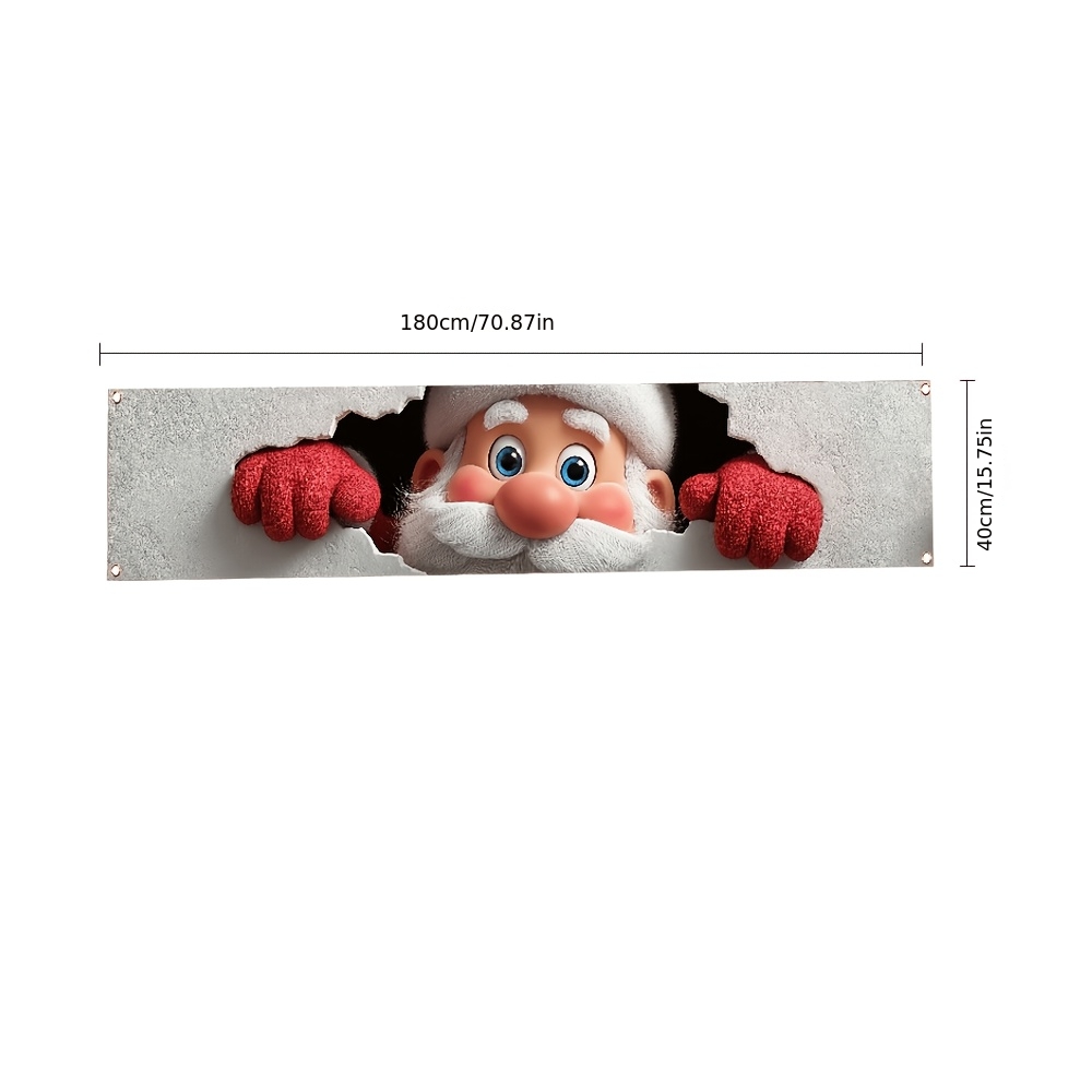 TEMU 2d Flat, 2d Plane-2d Plane-2d Plane Printing 47.24x11.8 Inches/120x30cm, Big Santa Claus Through The Fence Banner, Self-adhesive Backing (no