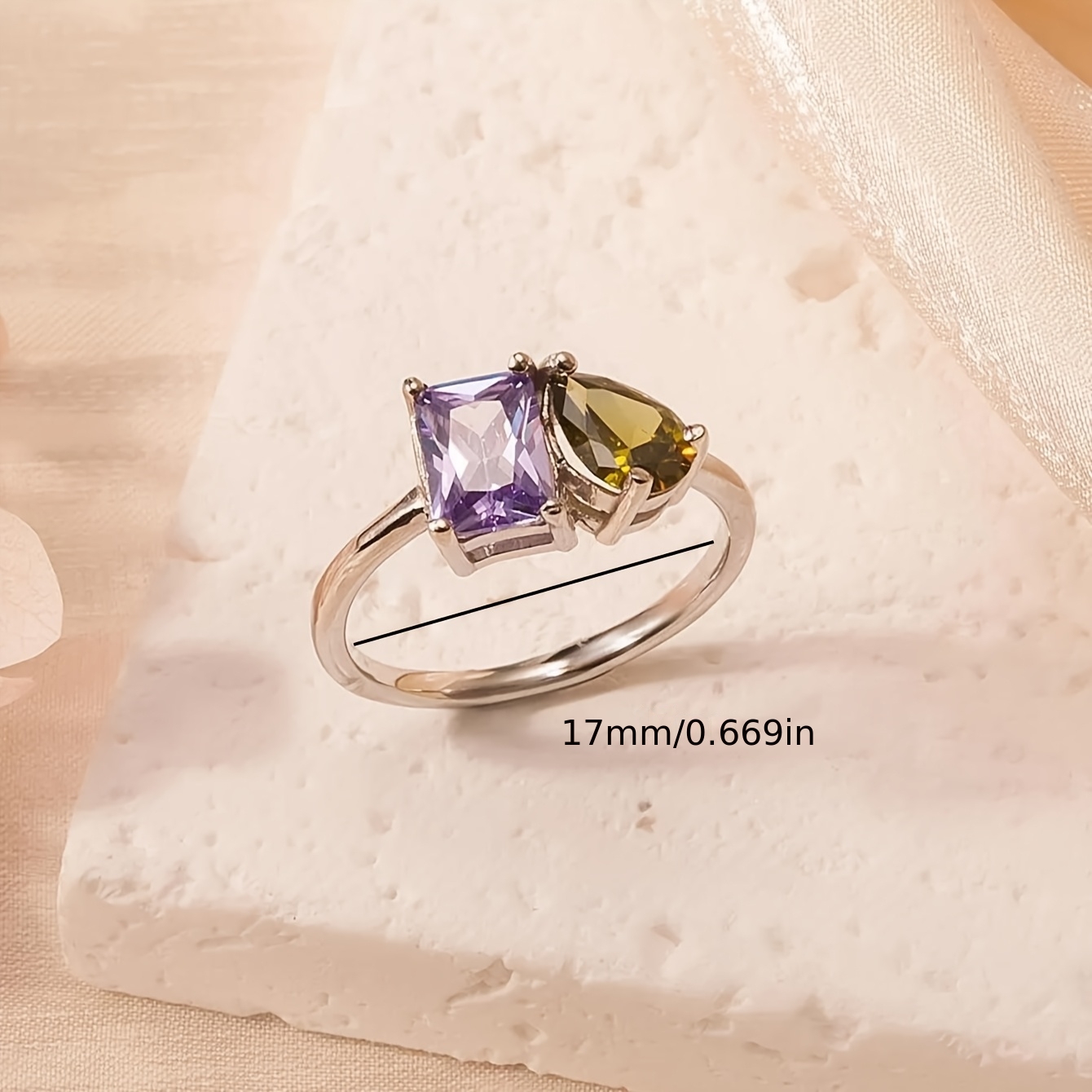 TEMU 1 Minimalist Square And Pear-cut Birthstone Closed Ring • Custom Ring • Vintage Jewelry • Perfect Anniversary Gift • Birthday Gift
