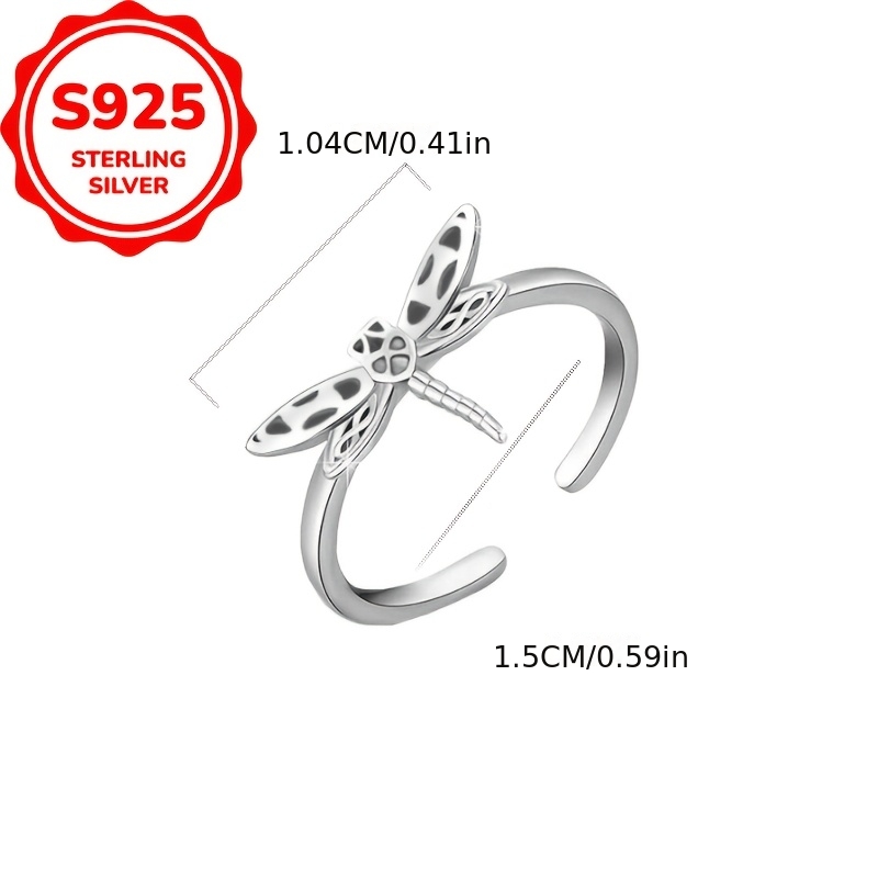 Women's Adjustable S925 Sterling Silver Dragonfly Ring