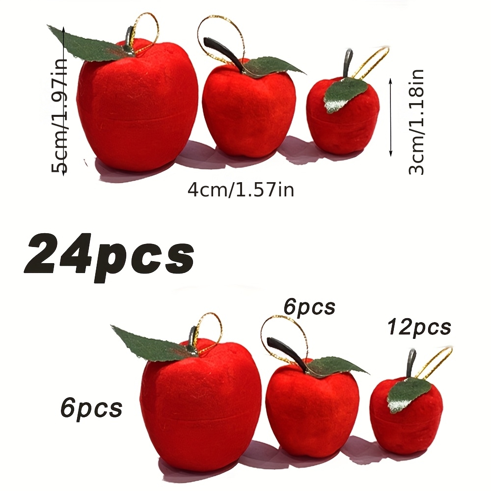 TEMU 24 Flocked Red Ornaments For Christmas Tree | 3 Sizes: 1.97in/1.58in/1.18in | Ideal For Christmas & New Year Holidays
