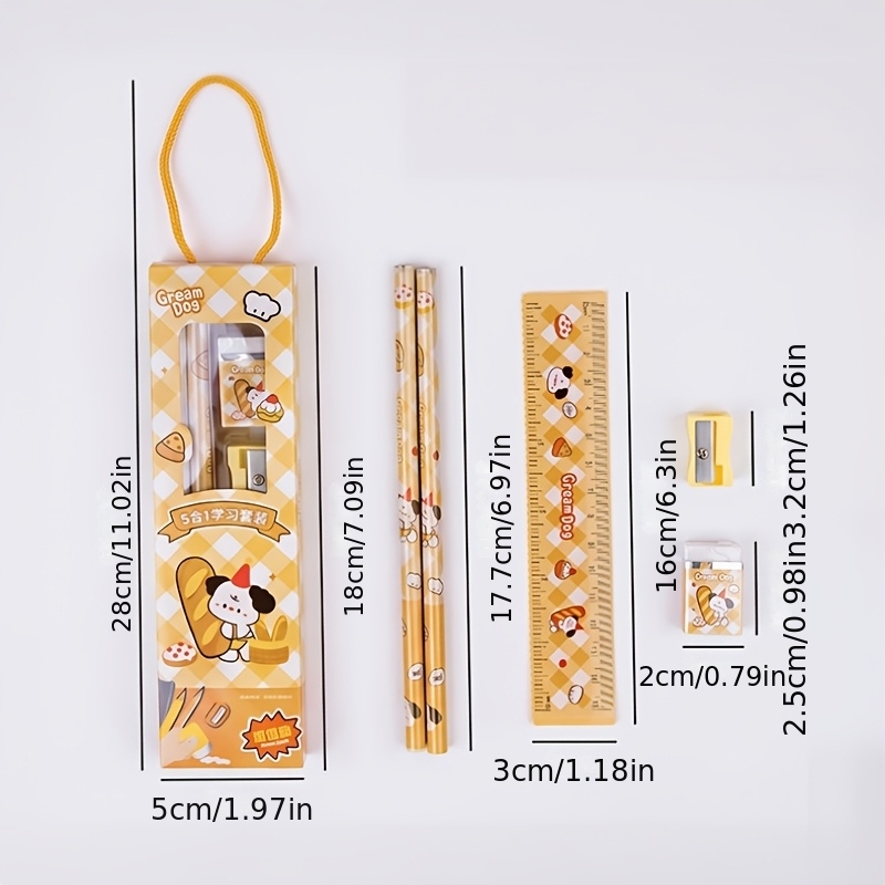 20pcs Cartoon Pencil Set with Eraser & Sharpener, 5-In-1 Kit