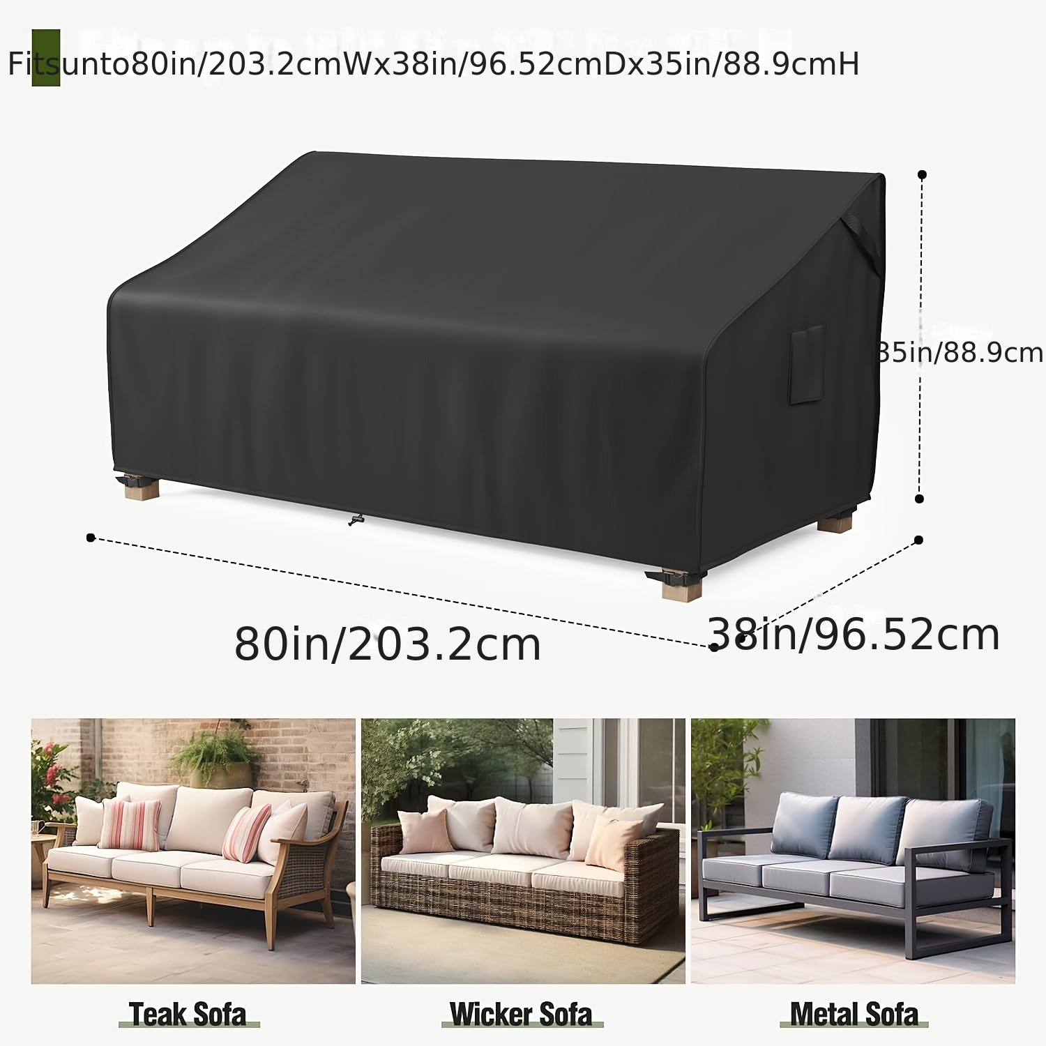 TEMU 420d Oxford 3-seater Outdoor Couch Cover Waterproof, 72-80 Inch Patio Sofa Cover, Heavy Duty Polyester, Double-stitched , Snow Resistant