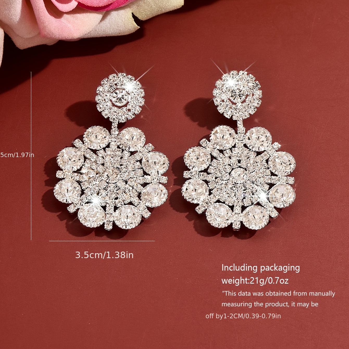 Women's Vintage Snowflake-Shaped Rhinestone Earrings, Holiday Party