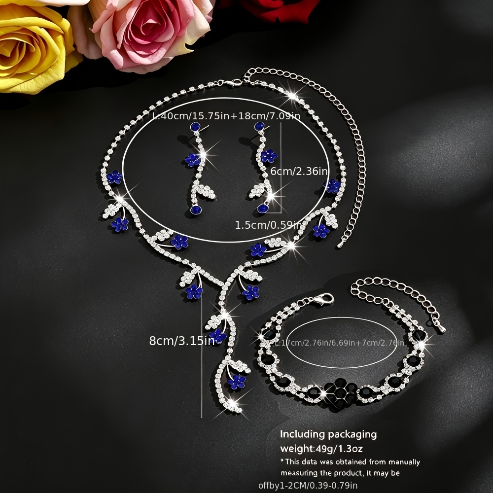 Elegant Women's Rhinestone Floral Jewelry Set, Gift Ready