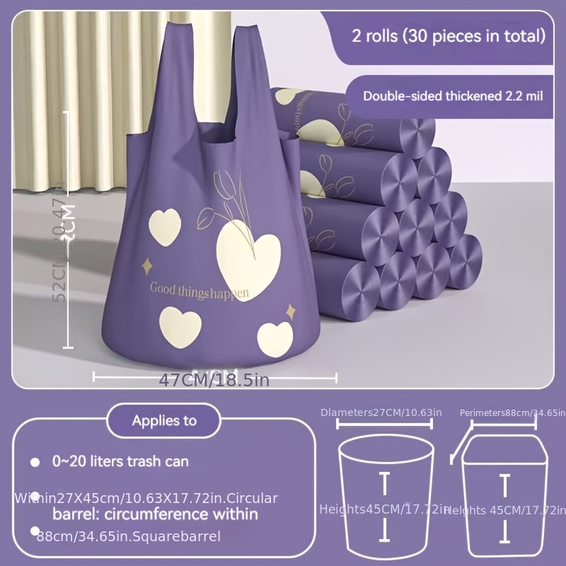 Image of 2 Volumes, 30pcs. New Style Vest, Purple , Thick Material, Automatic Closure. Suitable For Household Cleaning, Dormitory, Bedroom, Bathroom, And Living Room. Cleaning And Garbage Bags