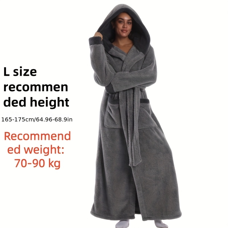 1 stuks Extra Lange Badjas - Dikke Winter Badjas met Capuchon, Pluche Fleece-achtige Textuur, Elegante Badjas voor Thuis & Reizen voor Vrouwen/Mannen