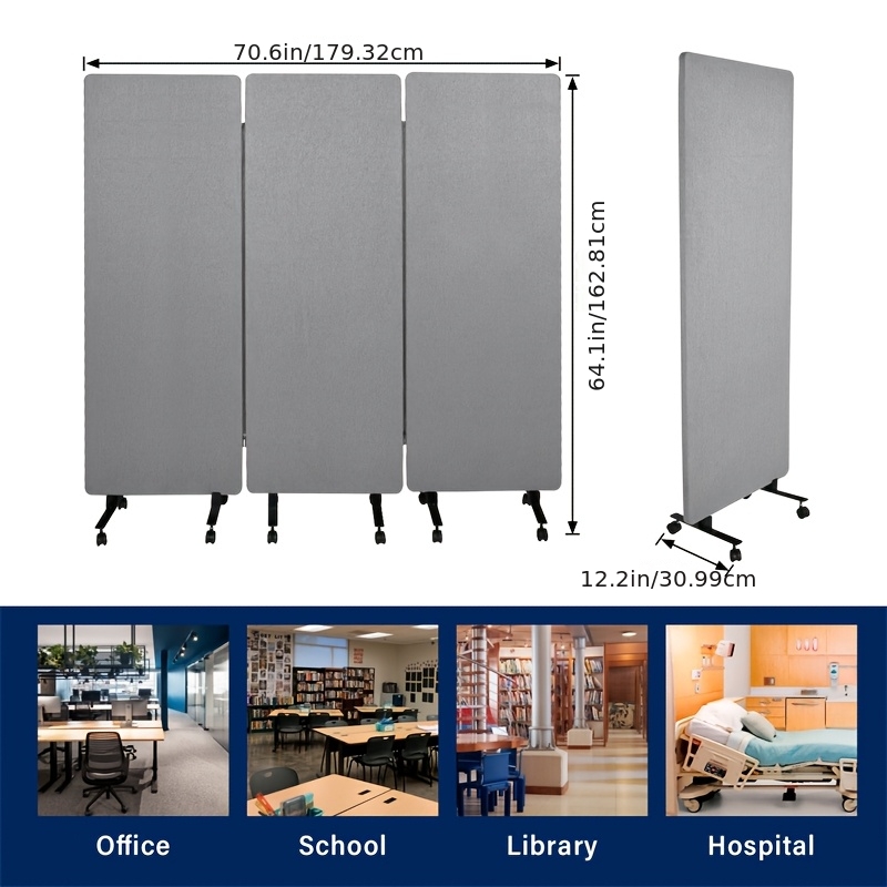 Image of 3-panel Foldable Divider, Rolling Privacy Screen With 12 Lockable Wheels, Up To 85% Noise Absorbing Partition, Zipper For Office Home