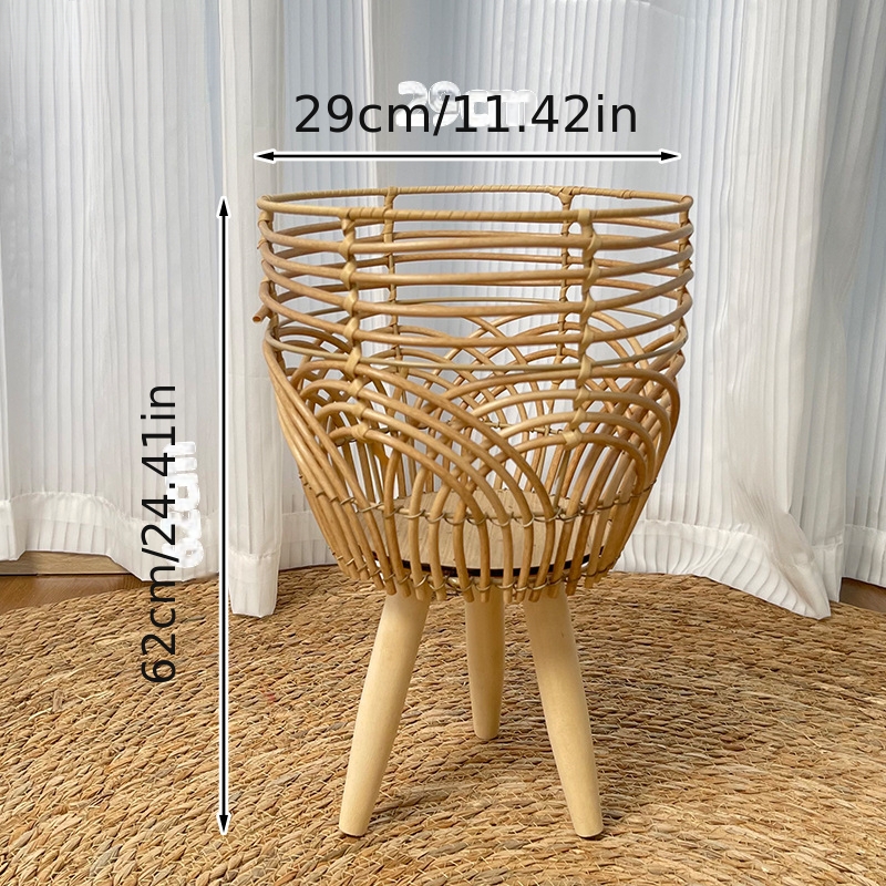 3pcs/1pc Rattan Plant Stand with Wooden Legs - Boho Floor Plant Pot Holder, Handwoven Wicker Basket Planter for Living Room & Balcony Decor | Only Plant Stand Gardening Gift,home Decor