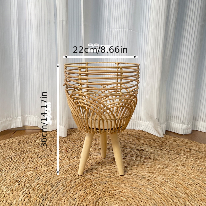 3pcs/1pc Rattan Plant Stand with Wooden Legs - Boho Floor Plant Pot Holder, Handwoven Wicker Basket Planter for Living Room & Balcony Decor | Only Plant Stand Gardening Gift,home Decor