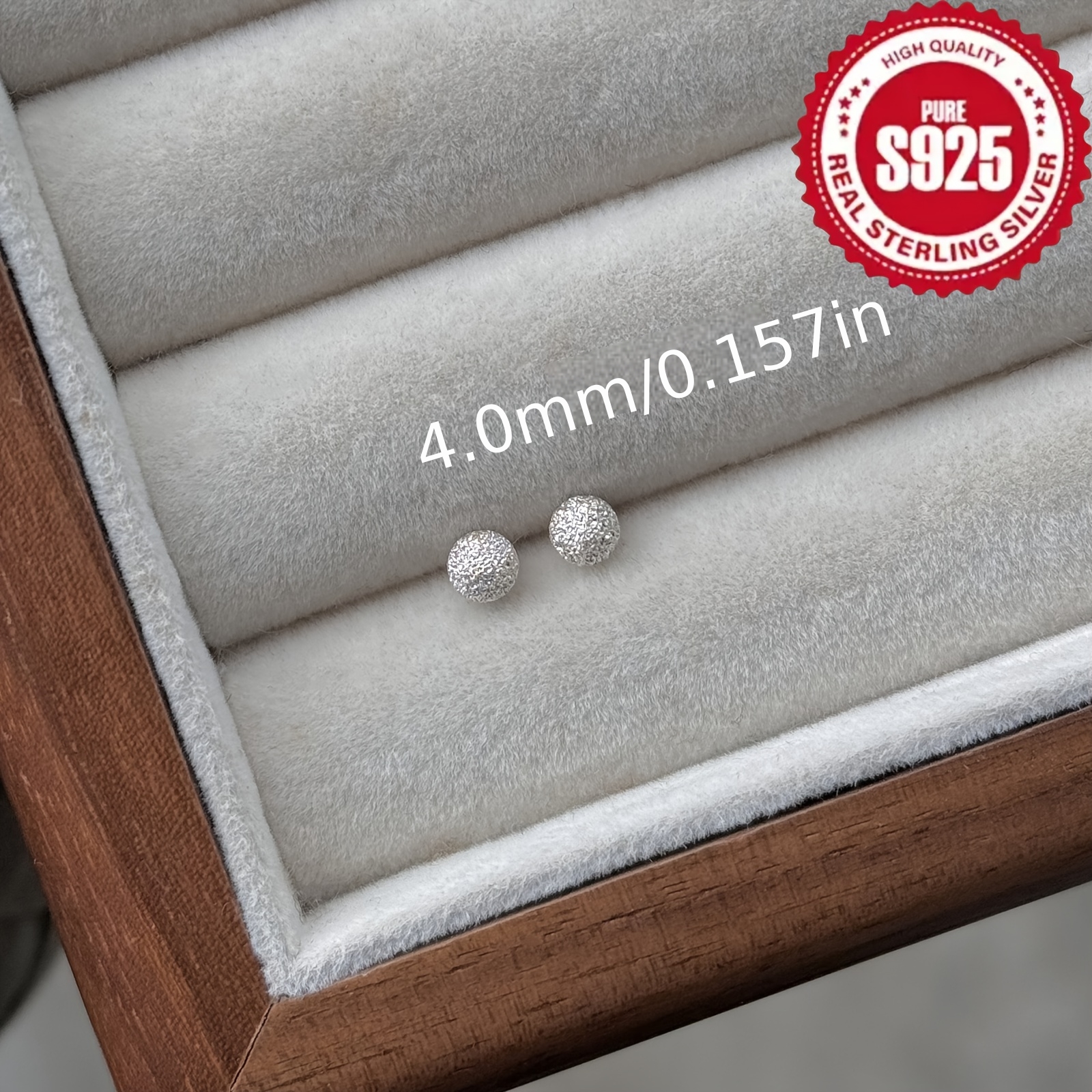 S925 Sterling Silver 5-Pair Matte Round Stud Earrings Set