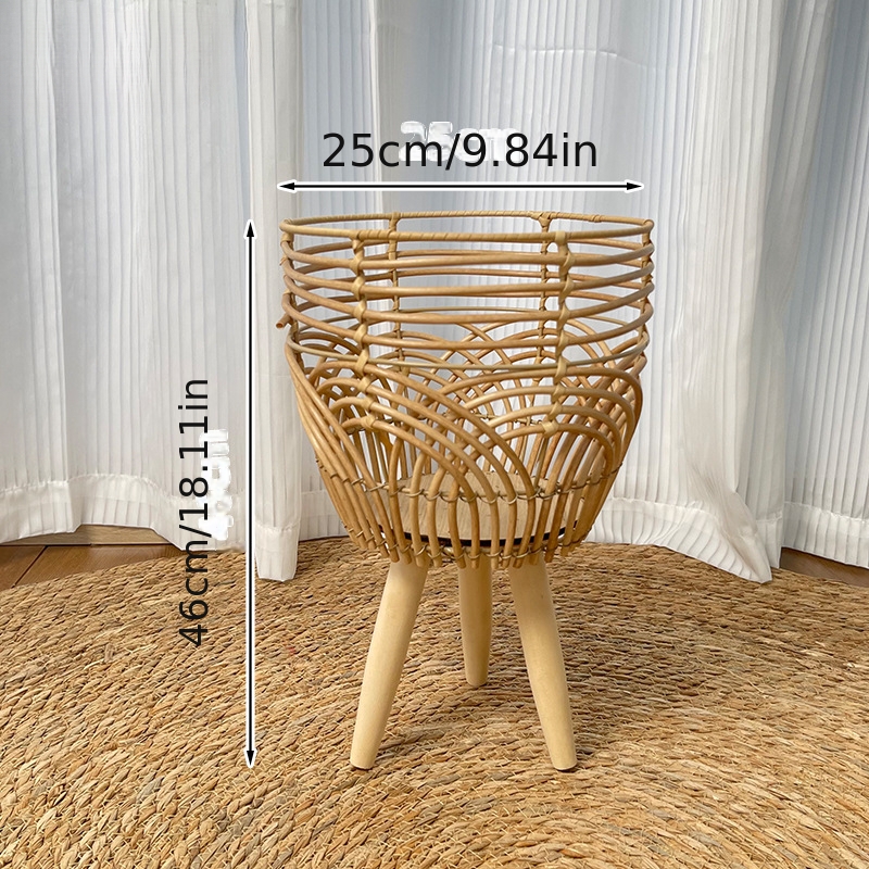 3pcs/1pc Rattan Plant Stand with Wooden Legs - Boho Floor Plant Pot Holder, Handwoven Wicker Basket Planter for Living Room & Balcony Decor | Only Plant Stand Gardening Gift,home Decor
