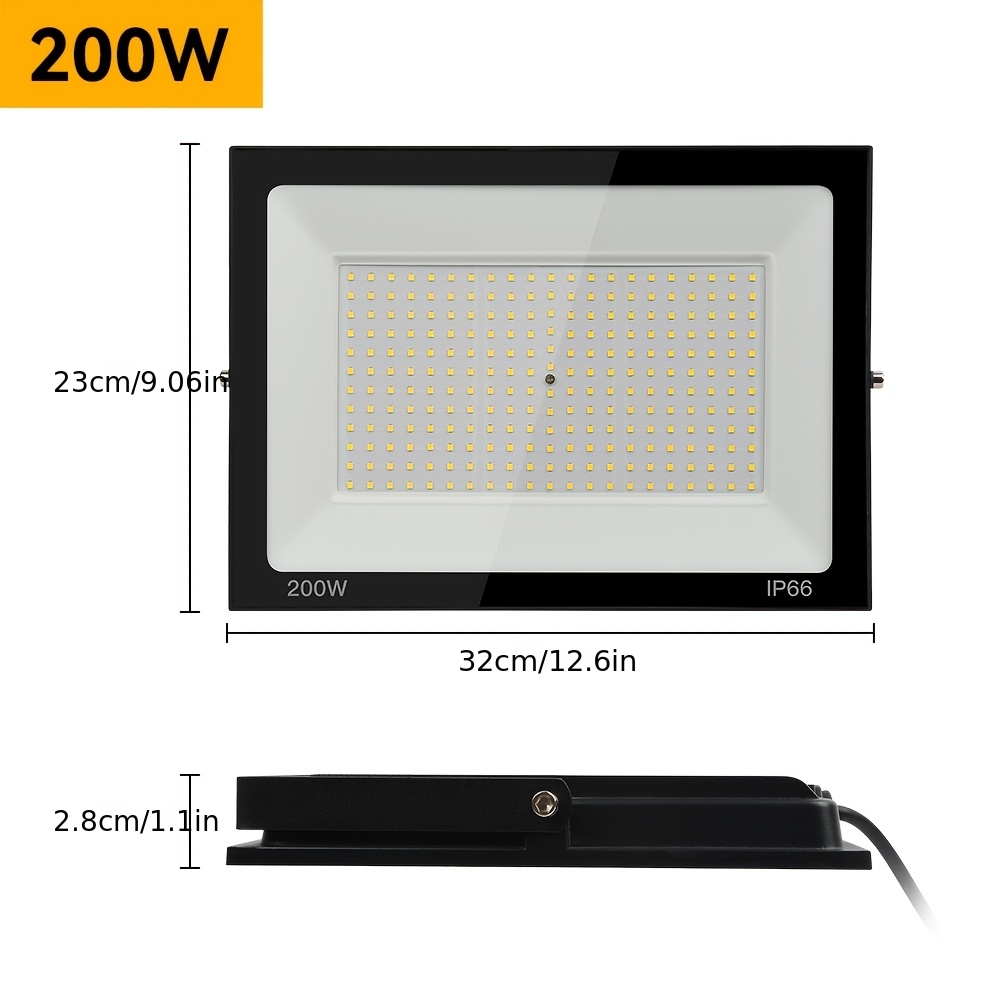 TEMU Projecteur de travail super 200W 150W, projecteur LED extérieur IP66, blanc froid et blanc chaud réglable, lampe de sécurité pour chantier,