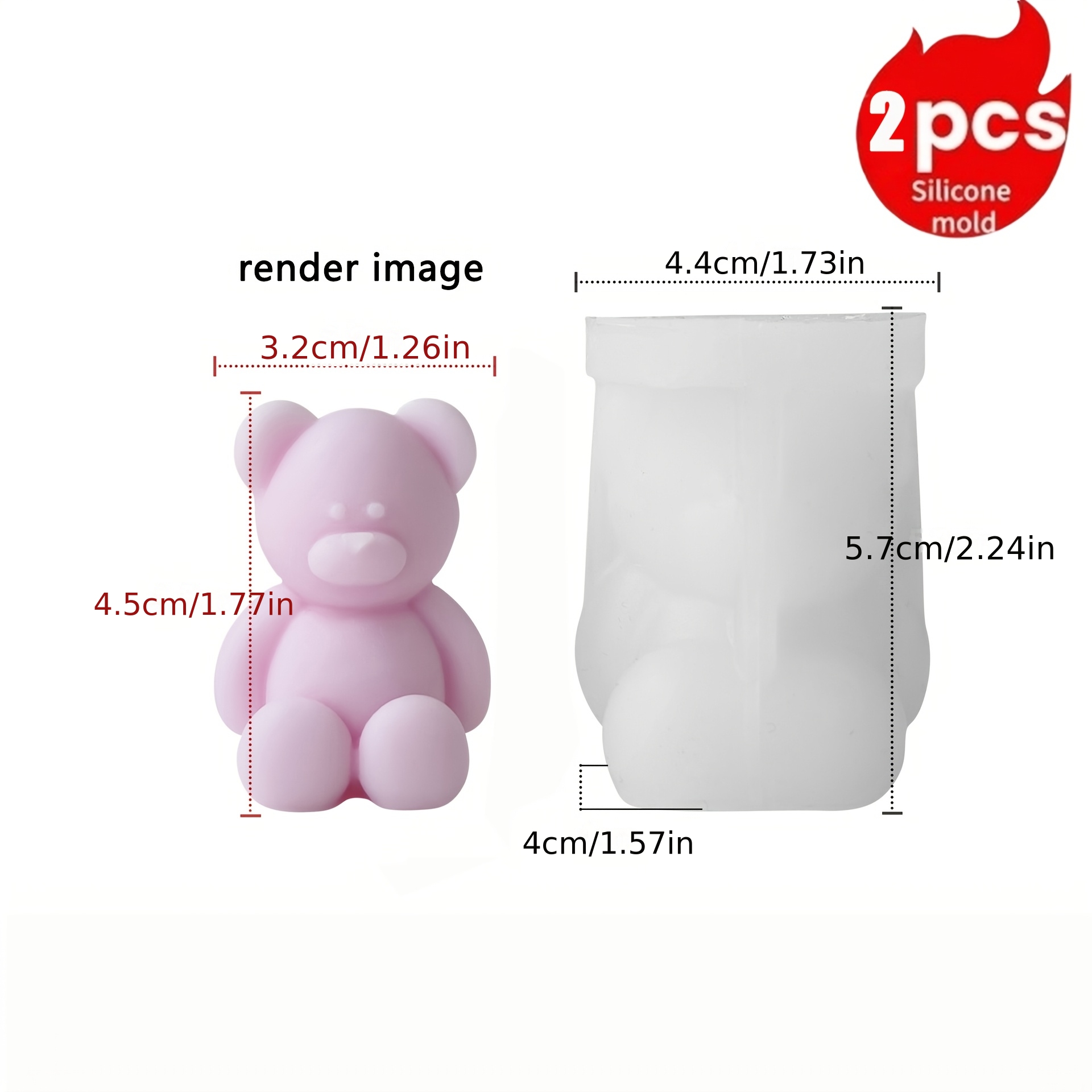 TEMU 2pcs Jdh Silicone Bear-shaped Silicone Mold Suitable For Resin Casting, Diy Candles, Soap Molds, Reusable Epoxy Plaster Molds With Demolding,