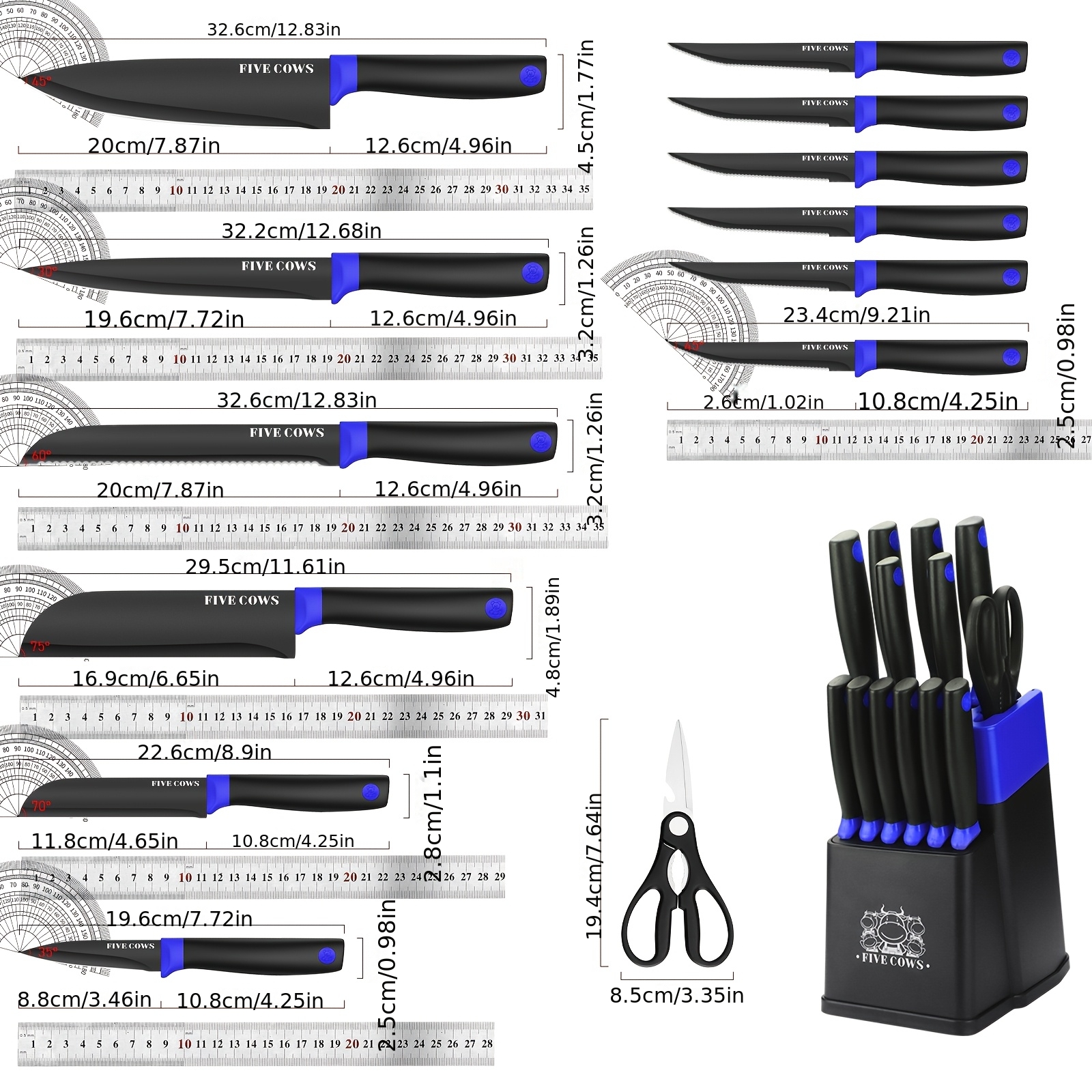 Perfect Gift| Professional 14pcs Chef's Knife Set with a Knife Block| Stainless Steel 15° Sharp Blade for Effortless Cutting; Ergonomic Non-slip Handle for Precise and Effortless Control