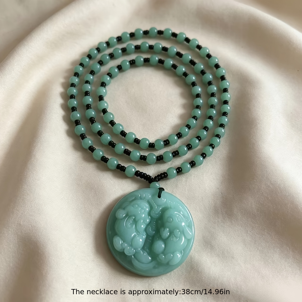 Women's Light Green Dongling Stone Pisces Round Pendant Necklace