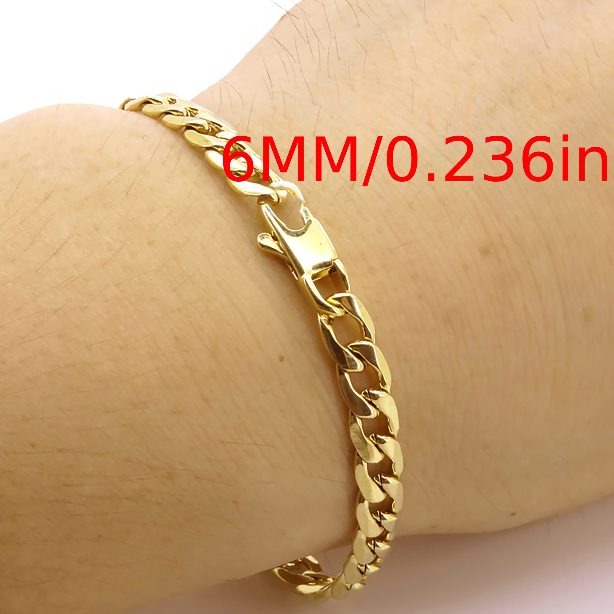 E-shop 1 Goldarmband, K Goldbeschichtet mit Glänzendem Finish, 6 mm Breite Sechskantschliff, 8 Zoll Lange Miami Cuban Kette, Hergestellt aus