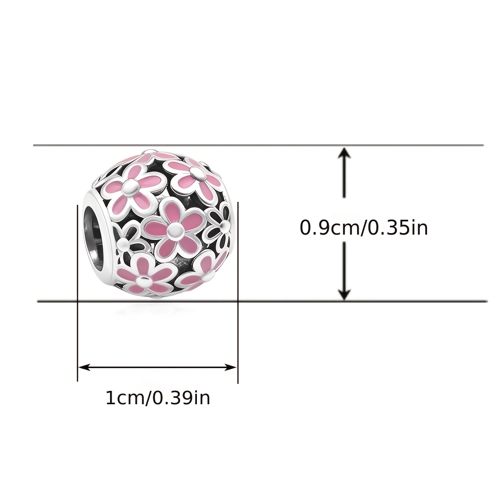925 Sterling Silver Pink Flower Enamel Pendant for DIY