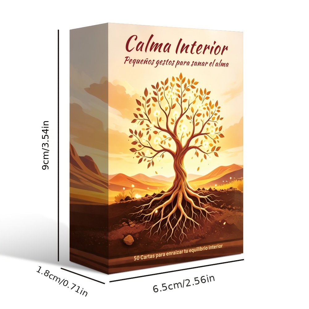 50pcs Spanish Inner Calm Emotional Healing Cards with Positive Spiritual Quotes, Mindfulness Tabletop Game for Solo Time And Heartfelt Chats, Portable Stress Relief Mini Game, Heartwarming Gift for Birthdays, Christmas, Halloween And Thanksgiving