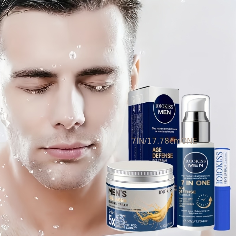 Ensemble de soins du visage pour hommes, comprenant une crème pour les yeux, un baume à lèvres et une crème pour le visage, pour un lifting, des soins quotidiens, des produits de toilettage essentiels pour hommes, une hydratation longue durée, le cadeau parfait pour les hommes et un indispensable pour les soins quotidiens du visage des hommes