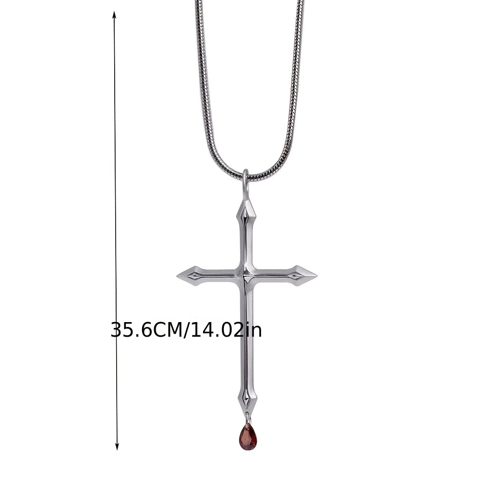 Cross Red Zirconia Necklace, Snake Bone Chain