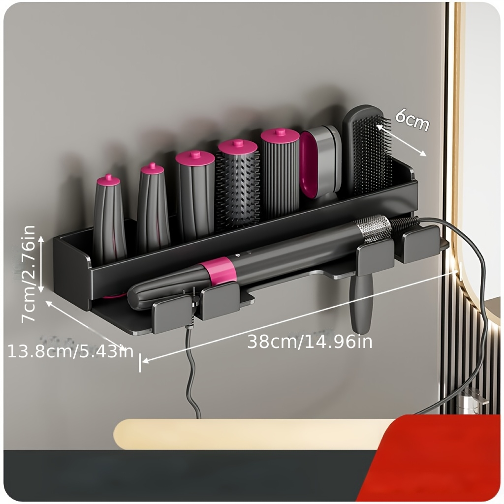 1pc Multifunctional Curling Iron Holder, Wall-mounted Hairdryer Storage Rack, Bathroom Tray, Hairstyle Holder Storage Box, Bathroom Accessories Storage Rack