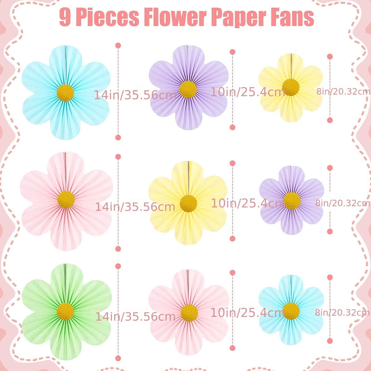 Image of 9pcs Pastel Party Decoration | Paper Flowers Arts Crafts, Wall Classroom Background Floral Wall Decor For Easter, Wedding, Birthday, Bridal Shower, Ice Cream Themed Party