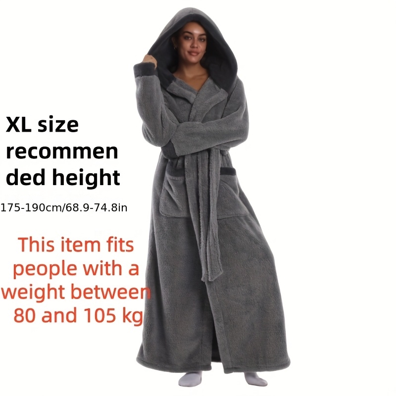 1 stuks Extra Lange Badjas - Dikke Winter Badjas met Capuchon, Pluche Fleece-achtige Textuur, Elegante Badjas voor Thuis & Reizen voor Vrouwen/Mannen