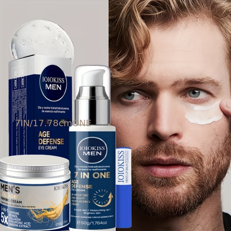 Ensemble de soins du visage pour hommes, comprenant une crème pour les yeux, un baume à lèvres et une crème pour le visage, pour un lifting, des soins quotidiens, des produits de toilettage essentiels pour hommes, une hydratation longue durée, le cadeau parfait pour les hommes et un indispensable pour les soins quotidiens du visage des hommes
