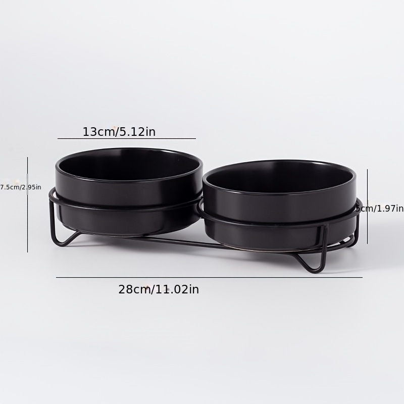 TEMU 3pcs Ceramic Cat Bowls With Iron Stand, Elevated Pet Food Water Bowls Set, Non-slip Raised Dishes For Small Dogs Cats, Neck Protective Pet