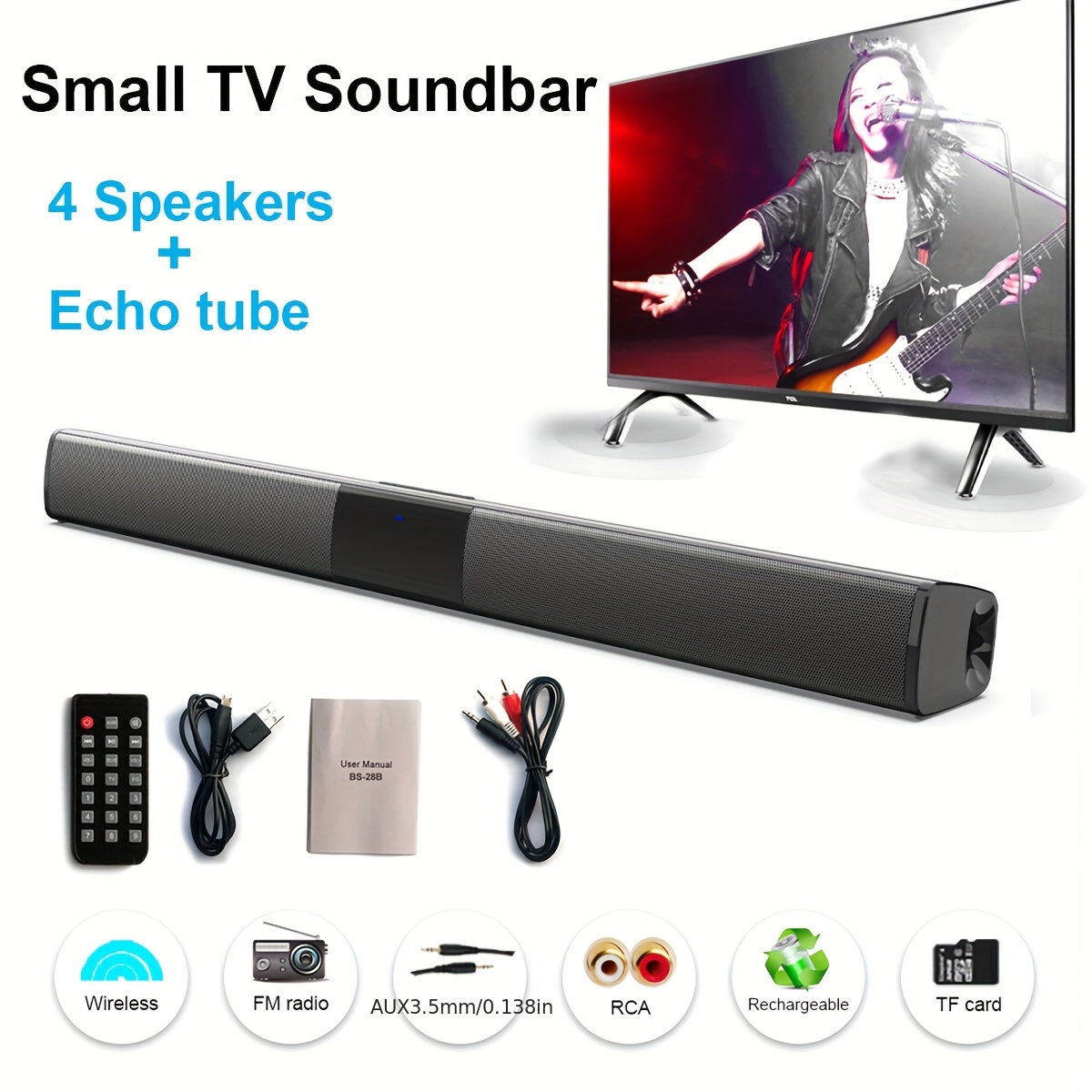 Image of Portable Compatible For Tv/home Theater - 20w Stereo Surround Sound System With Wireless, Fm Radio, Aux/tf Card, Remote Control, Wall-mountable Speaker Suitable For Smartphones, Tablets, Pc, Pc Gaming