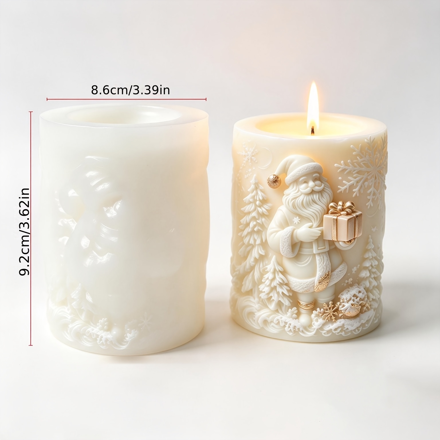 TEMU Santa Claus Embossed Cylinder Silicone Mold, Snowflakes, Pine Trees, Scented Candles, Resin Plaster Handicrafts, Christmas Holiday Gifts,