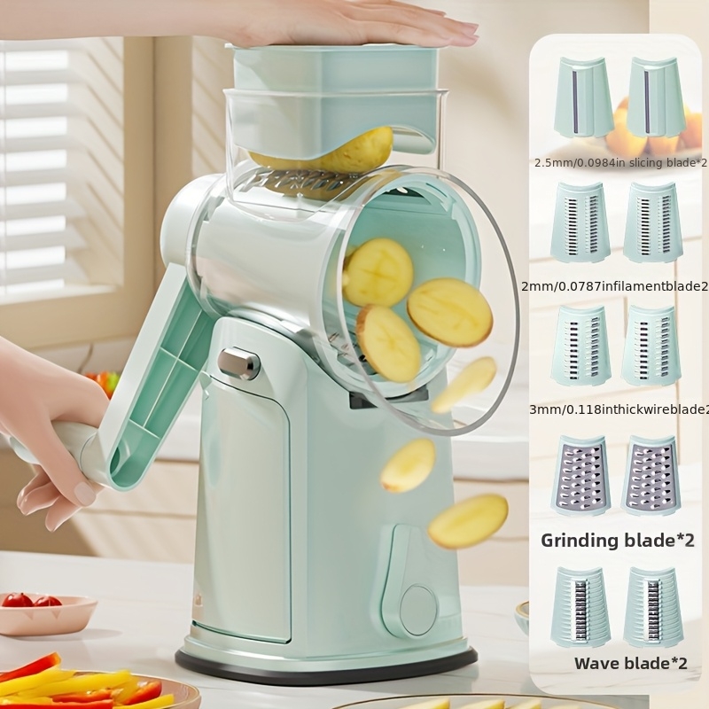 rotary cheese grater with handle kitchen round vegetable slicer with 10pcs interchangeable   easy to clean rotary grater slicer with strong suction cup base for cheese fruit vegetables nuts salad making kitchen stuff kitchen accessories