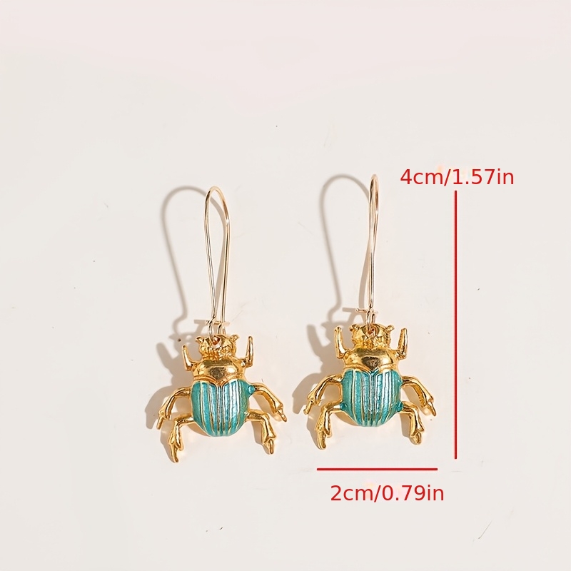 Teal Animal Beetle 3D Zinc Alloy Earrings — Unique Design