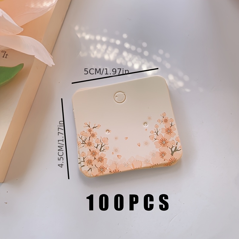 TEMU 100 pezzi Biglietti per confezioni di gioielli Biglietti per borchie Biglietti espositivi Biglietti con motivo di fiori di ciliegio rosa