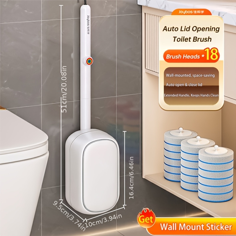 TEMU Wall-mounted Toilet Brush With Long Handle, Auto-open Lid Design , Deep Corner Cleaning, Modern Minimalist Bathroom Essential