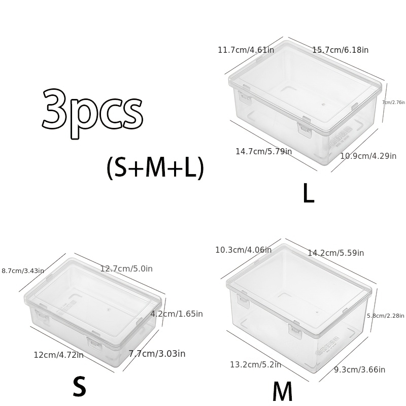TEMU 3pcs Transparent Plastic Storage Boxes With Lids | Desk & Drawer Organizers Storage Box Upgraded Large Thick Version Durable Rectangular Office