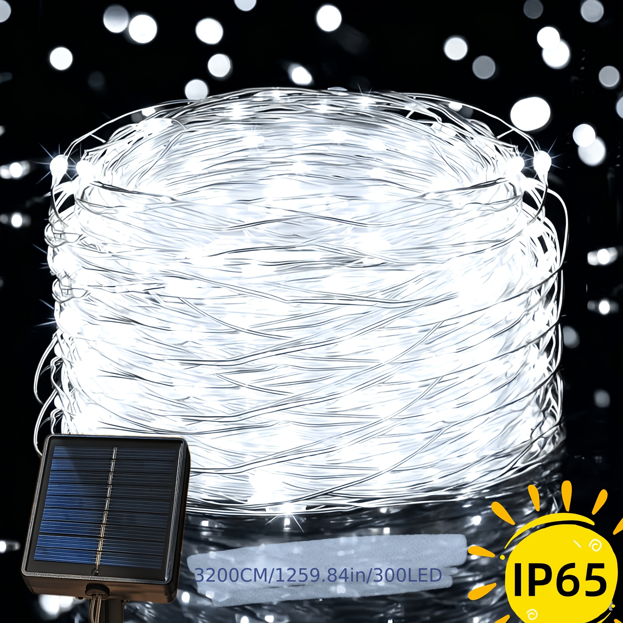 TEMU New Lithium Battery High-brightness Solar Outdoor Firefly Silvery Wire String Lights, Ip65 Protection, 300/200/100/50 Led Fairy Copper Wire
