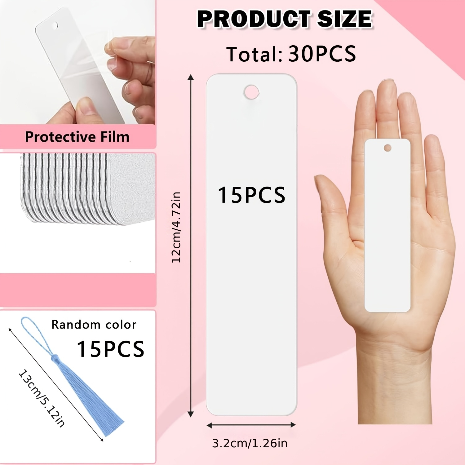 TEMU 30pcs Heat Sublimation Blank Bookmark Set With Color Polyester Tassel Heat Transfer Aluminum Plate Bookmark Making Set
