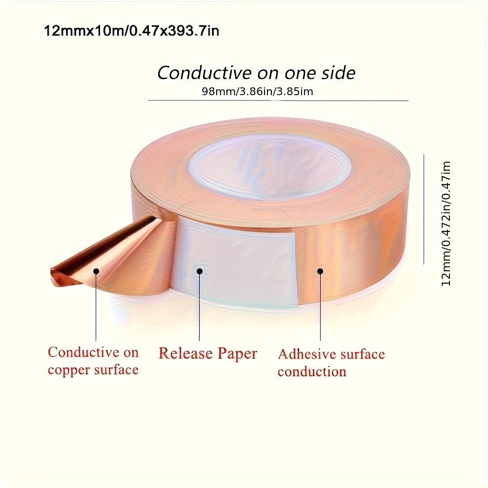 10  tape roll high conductivity single sided   single sided   for electrical projects emi shielding soldering and grounding repairs durable   versatile suitable for   applications width 4 12mm