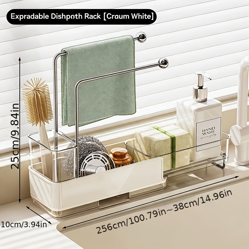 TEMU Kitchen Dish Towel Draining Rack Multifunctional Sink Storage Rack Home Dish Cloth Sponge Narrow Edge Telescopic Storage Rack
