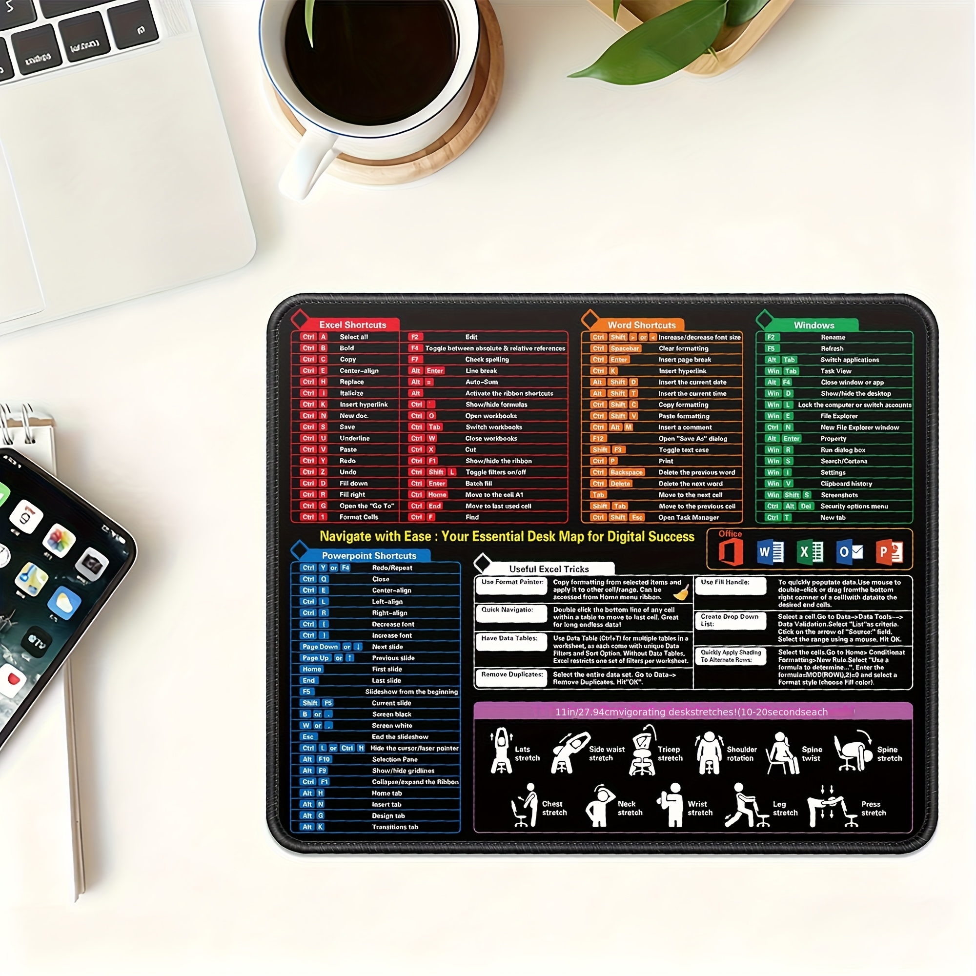 Excel Pad Large Size Mouse Pad Word/Excel/Power Point Shortcut Keys ...