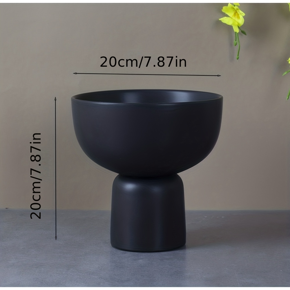 1pc Nordic Style Matte Black Ceramic Flower Pot, Creative High-Leg Design, Minimalist INS Aesthetic Home Plant Planter for Succulents, Pothos & Phalaenopsis
