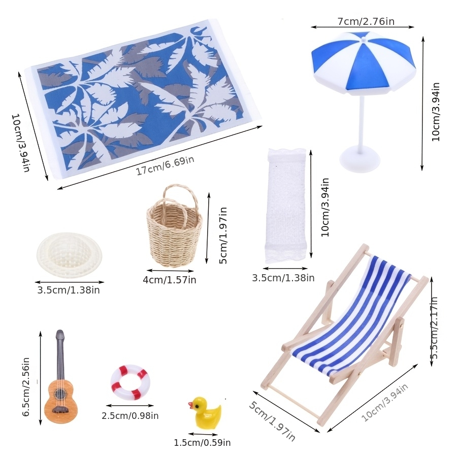 Image of 9pcs, Dollhouse Mini Summer Scene Decorative Ornaments, Miniature Additions, Beach Subject Mini Models, Ideal Collectible Gift For Hobbyists And Enthusiasts