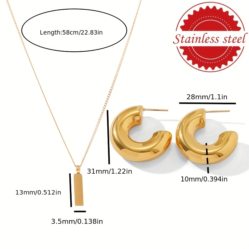 Minimalist Pendant Necklace & C-Shaped Polished Earrings Set