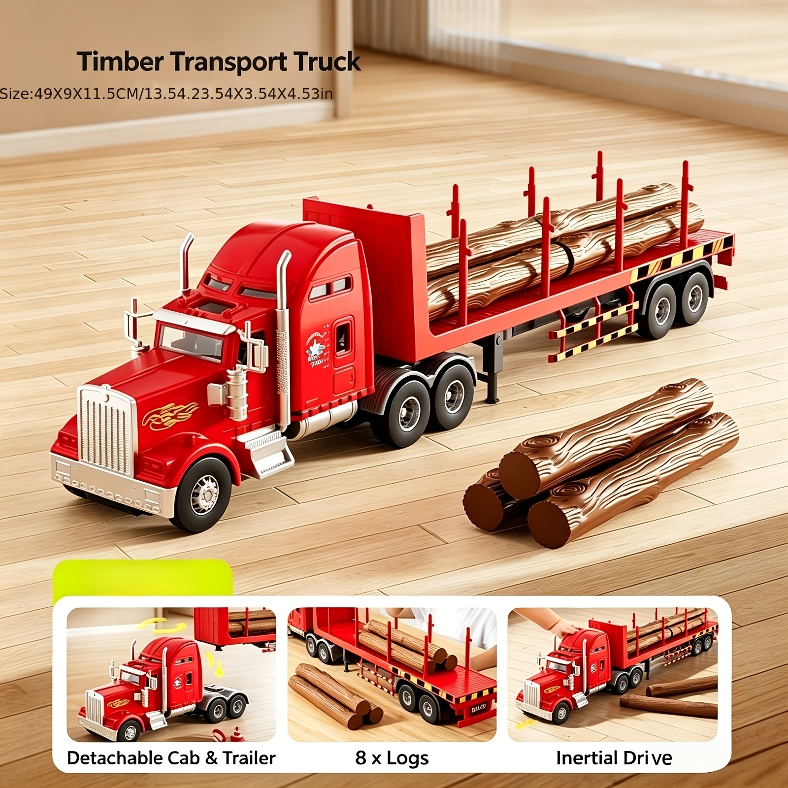 Heavy-Load Inertial Semi-Trailer Model Engineering Vehicle Toy